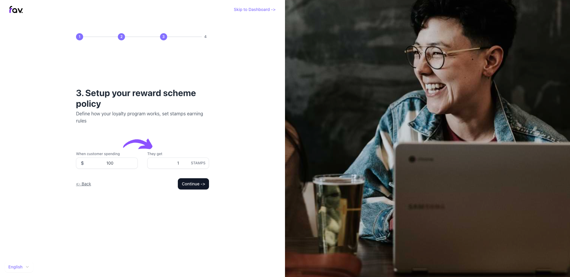 FavCRM.io setup step 3 - reward scheme policy