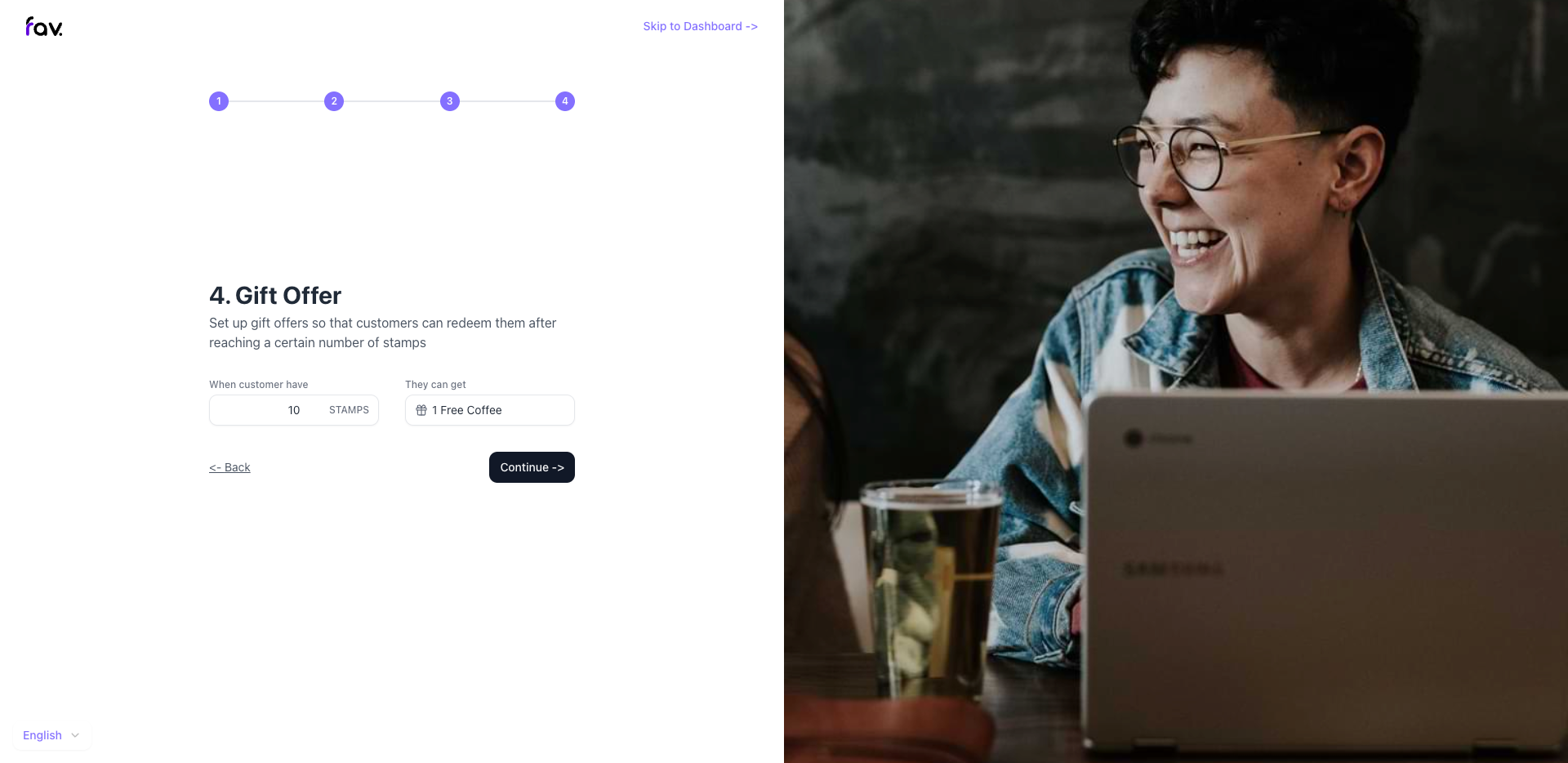 FavCRM.io setup step 4 - gift offer configuration